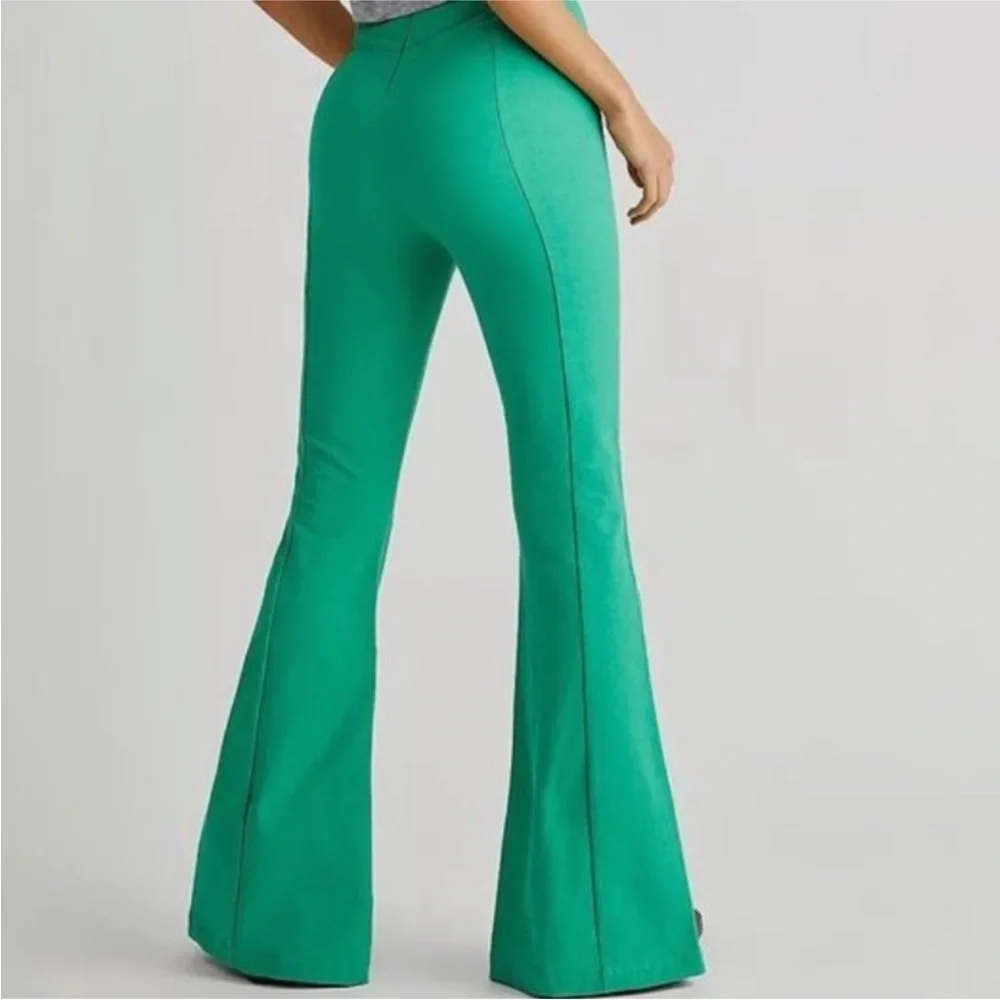 FREE PEOPLE‎ Real Deal Slit Green Boho Stretch Pants Sz XS NWT